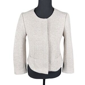 Ann Taylor Wool Blend Metallic Collarless Cropped Jacket Blazer Women Size 0